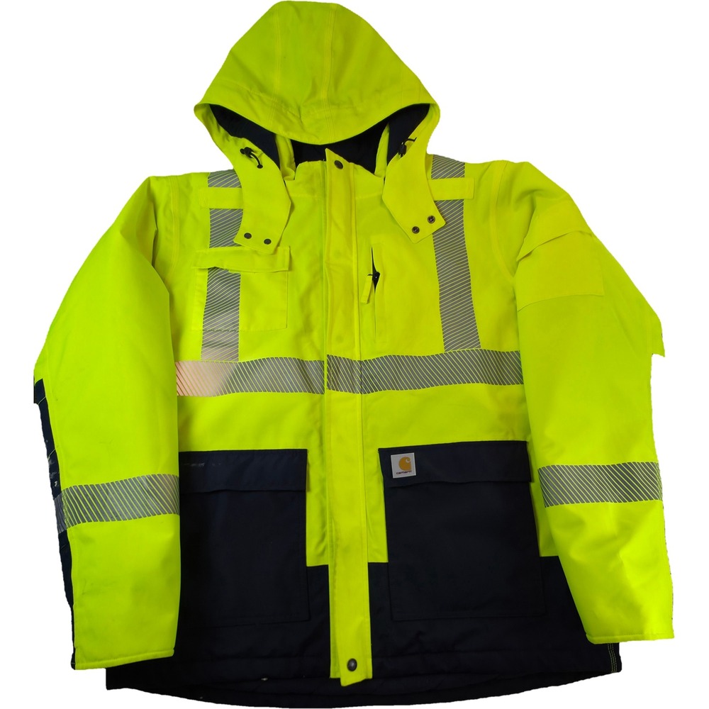 Carhartt Hi Vis Jacket Mens L Tall Class 2 Type R Reflective 103711 Yellow